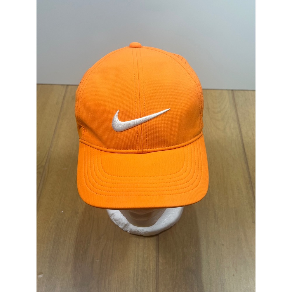 Nike Golf Hat Orange Perforated Adjustable Athletic Baseball Cap Swoosh Logo